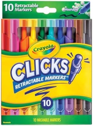 Crayola Clicks Retractable Tip Markers (10ct), Cone Tip, Washable Art Marker Set for Kids, Long Lasting Coloring Book Supplies, No Dry, 3+