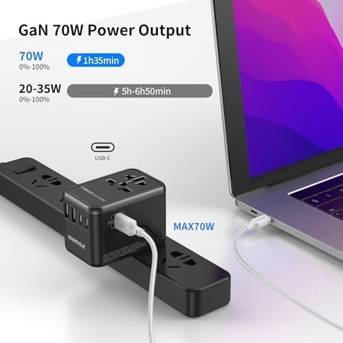 MOMAX Universal Travel Adapter, 70W GaN International Power Adapter, 3 USB-C & 2 USB-A, Worldwide Travel Plug Adapter, International Power Adapter for Most Europe, USA, Japan, Australia (Type C/A/G/I) - Image 3