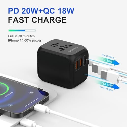 NYQIUGO Universal International Power Travel Plug Adapter with 3 USB Ports (1 USB C), Worldwide Plug Adaptor Wall Charger for USA to Europe UK France Germany Spain Ireland Australia (Type C/G/A/I) - Image 3