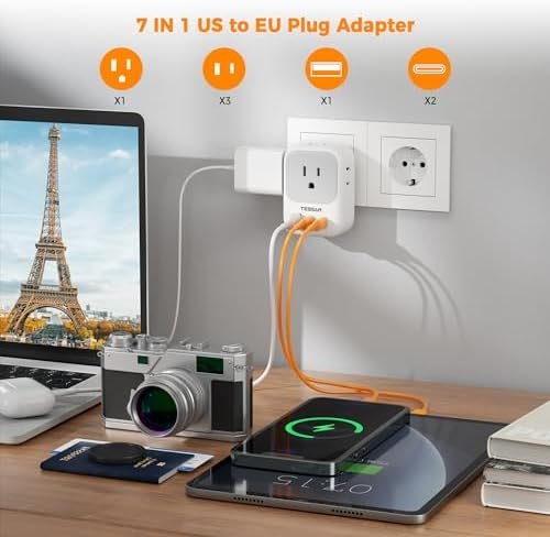 2 Pack European Travel Plug Adapter, TESSAN US to Europe Plug Adapter with 4 Electrical Outlets 3 USB Ports (2 USB C), Type C Power Adaptor for EU International Italy Iceland Spain France Germany - Image 2