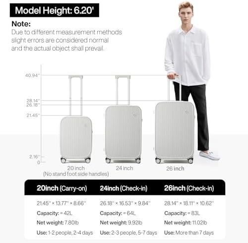 mixi Carry On Luggage with Cup Phone Holder Hard Shell Rolling Travel Suitcase with Spinner Wheels,20 Inch Smoke White - Image 6