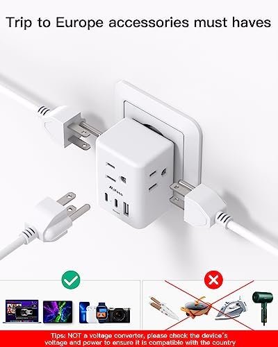 2 Pack European Travel Plug Adapter, International Power Plug Adapter with 3 Outlets 3 USB Charging Ports(2 USB C), Type C Plug Adapter Travel Essentials to Most Europe EU Spain Italy France Germany - Image 4