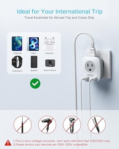 2 Pack European Travel Plug Adapter, VINTAR International Power Plug Adapter with 2 USB Ports,2 American Outlets- 4 in 1 Outlet Adapter,Travel Essentials to Italy,Greece,France, Spain (Type C) - Image 5