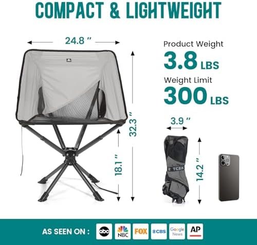 Swivel Portable Chair - Small Compact Collapsible Folding Chairs for Adults, Setup in 8 Seconds, Lightweight Outdoor Backpack Chair for Camping, Travel, Hiking, Beach, Support 300 LBS - Image 2