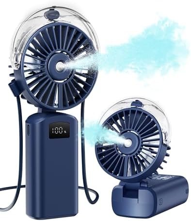 Gaiatop Portable Misting Fan, 180° Foldable Handheld, 3 Speeds USB Rechargeable, Spray Water Mist with LED Digital Display, Personal Cooling Mini Hand Fans for Travel, Concert, Outdoor, Navy Blue