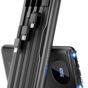 Portable-Charger-Power-Bank Travel Essentials Battery Pack USB C 10000mAh Built in Cable 22.5W Phone Fast Charging Powerbank Compatible with iPhone 16 15 14 13 12 11 iPad Samsung Google (Black)