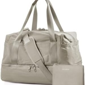 Weekender Bags for Women, BAGSMART Travel Duffel Bags with Shoe Compartment,Personal Item Travel Bag for Airlines, Carry on Overnight Tote Bag with Toiletry Bag(Beige,2pcs)