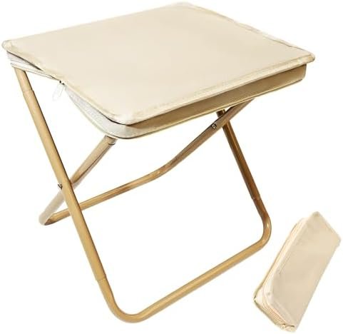 Camping Stool, Portable Folding Stool with Carry Bag, 12in Portable Folding Chair Collapsible Camp Stool Outdoor Footstool for Travel Walking Hiking Fishing Picnic Barbecue (Khaki)