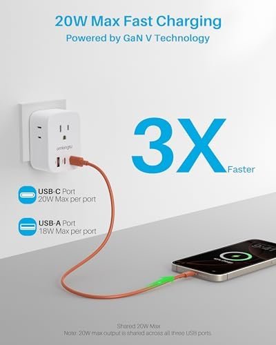 Multi Plug Outlet Extender 2 Pack, Surge Protector Wall Plug Splitter with 3 Electrical Outlets 3 USB Ports, PD 20W USB C Charger Block Wall Outlet Expander for Travel Home Office Dorm Room Essentials - Image 3