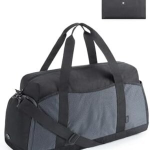 BAGSMART Foldable Duffle Bag for Women - 35L Carry On Weekender Overnight Sports Duffel with Shoe Compartment, Personal Item Travel Workout Bag for Travel Yoga, Black