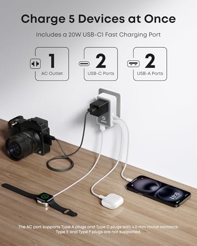 Anker Nano Travel Adapter, 5-Port Power Adapter with 1 AC, 2 USB-A, and 2 USB-C Ports, Smart Temperature Control, Compatible with Over 200 Countries, Ideal for Travel (1-Pack) (White) - Image 3
