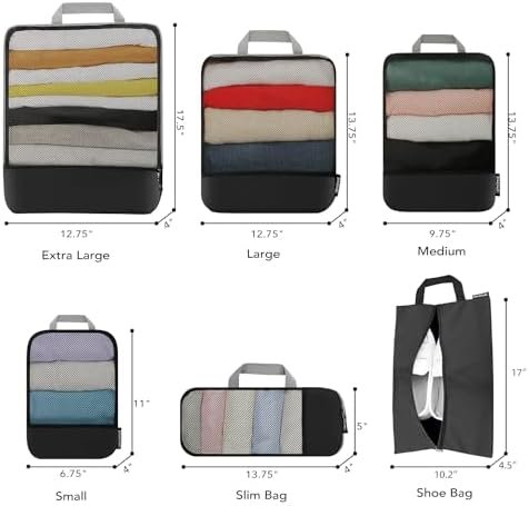 BAGAIL 4 Set/6 Set/8 Set Compression Packing Cubes Travel Accessories Expandable Packing Organizers(Black HalfMesh 6 Set) - Image 2