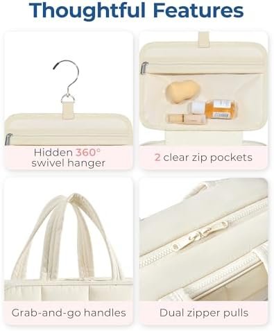 BAGSMART Travel Toiletry Bag with Jewelry Organizer, Hanging Travel Bag for Toiletries, Puffy Makeup Cosmetic Bag Organizer, Carry-on Travel Accessories Essentials, Beige-M - Image 5
