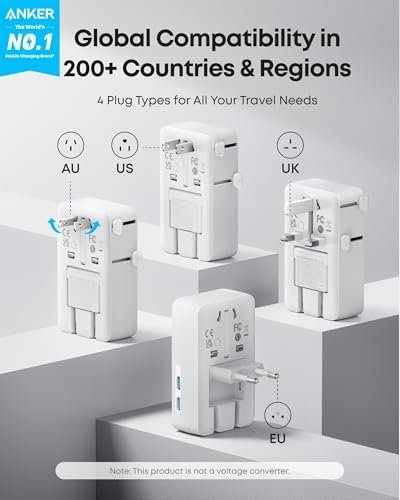 Anker Nano Travel Adapter, 5-Port Power Adapter with 1 AC, 2 USB-A, and 2 USB-C Ports, Smart Temperature Control, Compatible with Over 200 Countries, Ideal for Travel (1-Pack) (White) - Image 2