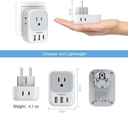 TESSAN 2 Pack Type E F Plug Adapter USB C, Germany France Power Adaptor with 3 USB Charger Ports, 4 AC Outlets Travel Plug for US to Europe EU Spain Iceland Korea Greece Russia German French - Image 5
