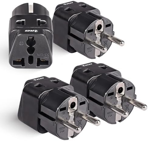 OREI European Adapter Plug, Travel Adaptor for Europe Schuko Countries 2 in 1, for Germany France Iceland Netherlands Russa Greece Spain - Safe Grounded Connection - Universal Socket - 4 Pack