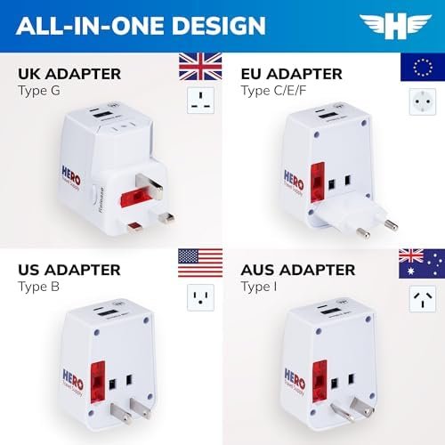 Hero Universal Travel Adapter (USB-C & 1 USB-A Port) Power Plug for US Europe France UK Ireland Thailand NZ Australia 100+ Countries (1-Pack) - Image 4