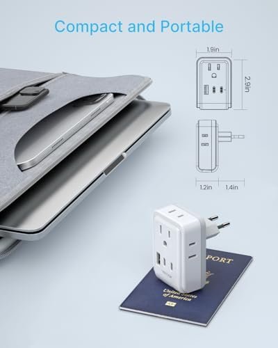 1 Pack European Travel Plug Adapter, VINTAR Europe Adaptor with 4 AC Outlets 3 USB Ports(2 USB C), Type C International Power Adapter for US to Most of Europe EU Italy Spain France Germany Iceland - Image 5
