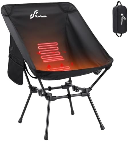 Sportneer Heated Chairs Outdoor Sports: Heated Camping Chair with USB Plug & 3 Heating Levels - Portable & Compact Heated Chair for Backpacking, Camping, Lawn, Picnic, Travel (Power Bank Not Included)