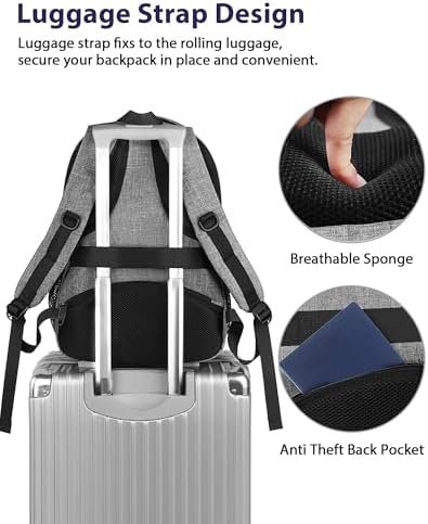 MATEIN Travel Laptop Backpack, 17 Inch Business Flight Approved Carry on Backpack, TSA Large Computer Bag for Men Women with USB Port and Trolley Sleeve, College School Tactical Book Bag, Grey - Image 3