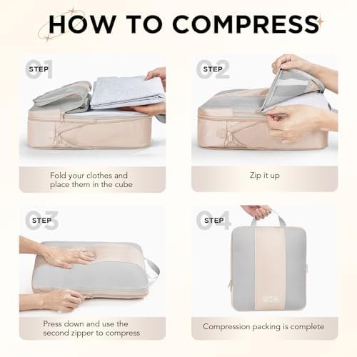 OlarHike 10 Set Compression Packing Cubes for Travel Women Mom,Luggage Clothes Storage Gifts for Travelers,Airplane/Cruise/Car/Train Travel Essentials,Compressible Expandable Saver Space Bags(Beige) - Image 3