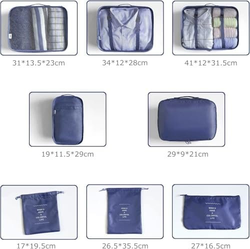 8 Set Packing Cubes for Suitcases Travel Luggage Packing Organizers,Travel Essentials Accessories Luggage Organizer with Shoe Bag Tioletry/Laundry Bag（Dark Blue） - Image 4