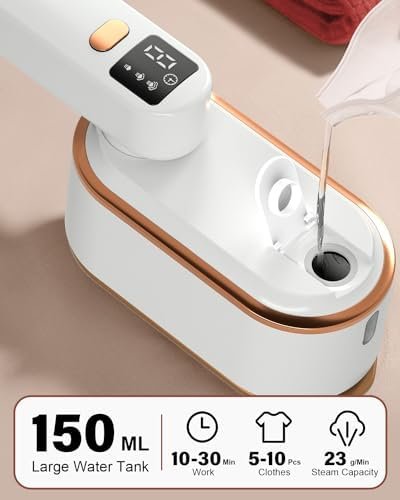 Travel Steamer Iron for Clothes - 1200W Handheld Size Portable Travel Steamer, 3 Steam Levels Clothes Steamer with LCD Screen, 10S Fast Heat-up Steamer for Dress Shirt Home Travel (White) - Image 6