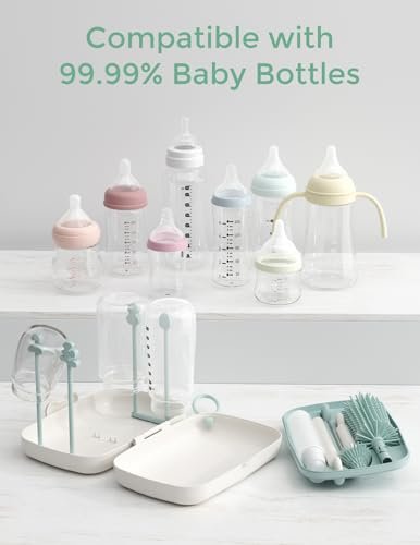 Momcozy Bottle Brush Set - Baby Bottle Cleaner Kit with Silicone Brush, Nipple Brush, Straw Brush, Soap Dispenser, Drying Rack - 7 in 1 Bottle Cleaning Tool for Home and Travel, Green - Image 3