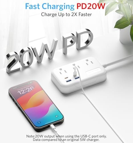 BESTEK European Travel Plug Adapter: UK Travel Plug Adapter- US to UK Europe Travel Power Strip with 20W USB C Charger - 3 AC Outlets, 4 USB Ports (White) - Image 2