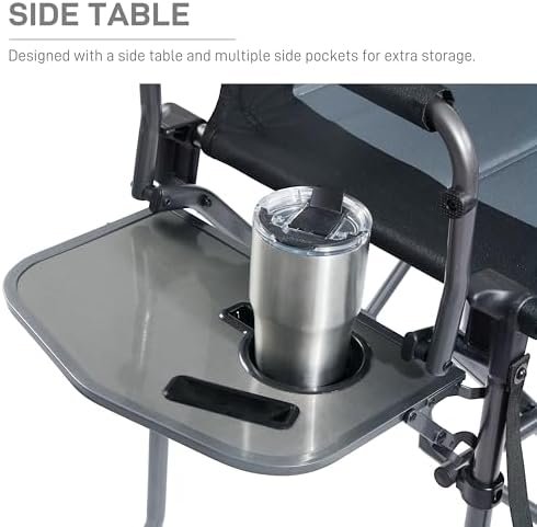 EVER ADVANCED Portable 30.7" Seat Height Tall Folding Camping Chair Directors Chair High Foldable Bar Stool with Side Table for Makeup Artist, Sports Event, Craft Show, Supports 350LBS Black Grey - Image 7