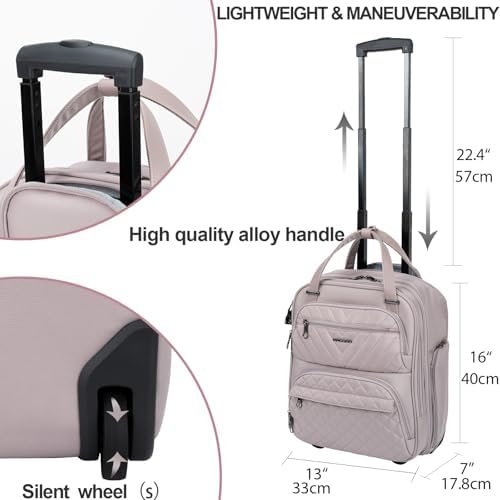 KROSER Carry On Underseat Multi-functional, 16-inch Underseater Lightweight Overnight Suitcase for Women, Dusty Pink - Image 3