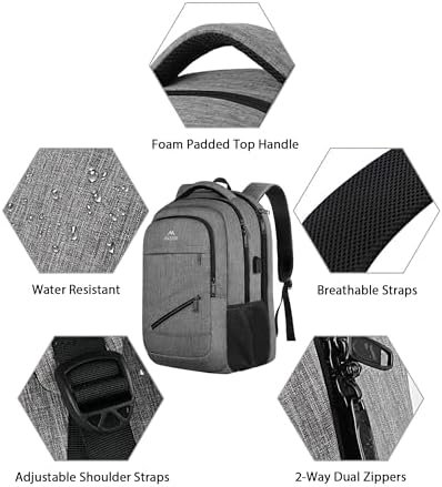 MATEIN Travel Laptop Backpack, 17 Inch Business Flight Approved Carry on Backpack, TSA Large Computer Bag for Men Women with USB Port and Trolley Sleeve, College School Tactical Book Bag, Grey - Image 6