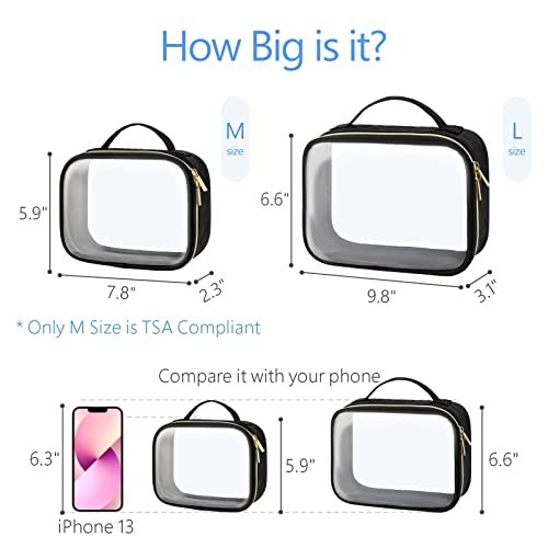 PACKISM Clear Makeup Bag - TSA Approved Toiletry Bag with Handle Large Opening, Clear Toiletry Bags for Traveling Travel Essentials, Travel Bags for Toiletries, Black - Image 3