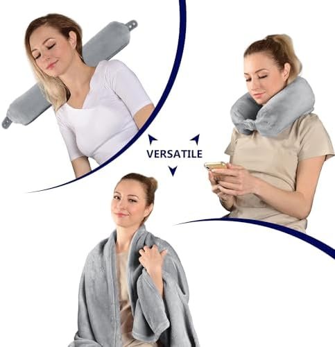 2 in 1 Travel Blanket, Soft Warm Blanket with Cozy Neck Pillow Case, Portable Blanket Set for Airplane, Camping, Car (Grey) - Image 3