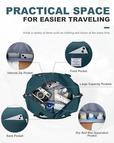 Spirit Travel Duffel Bag - 18x14x8 Inches Weekender Overnight Bag with Shoes Compartment, Trolley Sleeve, Carry On for Airplanes, Gym Tote - Dark Blue - Image 3