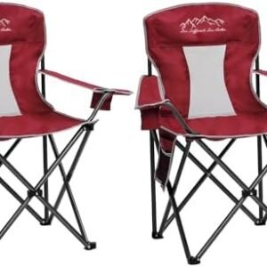 2PCS Mesh Folding Camping Chairs, Oversized Portable Outdoor Chairs, Weight Capacity 325 lbs with Cup Holder, Storage Pocket, Carry Bag Red