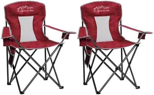2PCS Mesh Folding Camping Chairs, Oversized Portable Outdoor Chairs, Weight Capacity 325 lbs with Cup Holder, Storage Pocket, Carry Bag Red