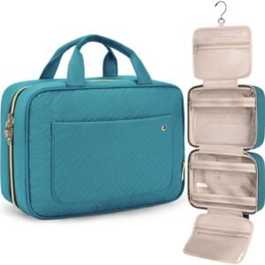 BAGSMART Toiletry Bag Travel Bag with hanging hook, Water-resistant Makeup Cosmetic Bag Travel Organizer for Accessories, Shampoo, Full Sized Container, Toiletries, Teal