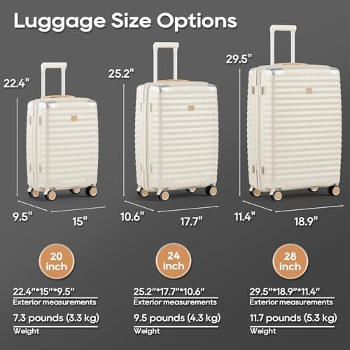 Joyway Carry On Luggage, 20 IN Suitcase Hardside Checked with TSA Lock, Spinner Double Wheels for Men and Women with Bag 3PCS, Cream Color - Image 6