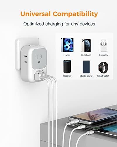 USB Charger Block, TESSAN Wall Plug Adapter with Electrical 4 Box Splitter 3 USB Wall Charger Ports, Multi Plug Outlet Extender Charging for Cruise, Travel, Office, Dorm Essentials - Image 2