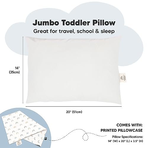 KeaBabies Toddler Pillow with Pillowcase, Jumbo 14X20 - Soft Organic Cotton Toddler Pillows for Sleeping - Machine Washable - Perfect for Travel, Toddler Bed Set (Jolly Rainbow) - Image 3