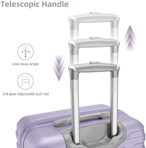 LARVENDER Luggage Sets 3 Piece, Hardside 20 Inch Carry on Luggage Airline Approved Suitcase Set with Spinner Wheels TSA Lock, Lightweight Rolling Suitcase for Men and Women, Lavender - Image 3