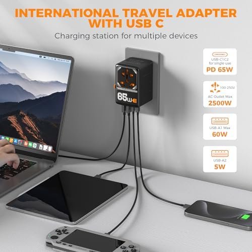 TESSAN Universal Travel Adapter, GaN 65W International Plug Adaptor with 4 USB(2 USB C) Charging Ports, Worldwide Power Outlet for US to European EU UK AUS Ireland(Type C/G/A/I) - Image 6