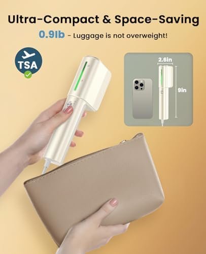 Jack & Rose Dual Voltage Travel Portable Mini Steamer,110-230V,0.9Ib Light,9 * 2.6in Small Mini Travel Size,Steamer Iron 2 in 1,15s Heat-Up,Ceramic Heat Panel,For Global & Europe Traveling - Image 3