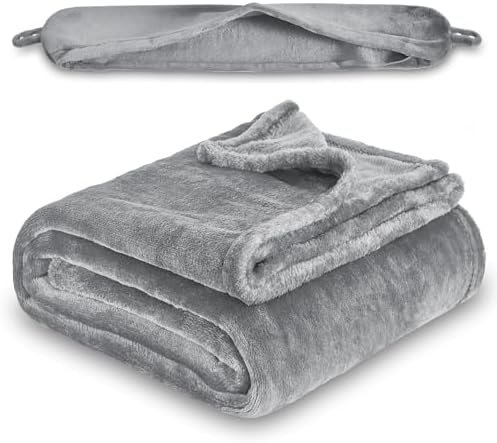 2 in 1 Travel Blanket, Soft Warm Blanket with Cozy Neck Pillow Case, Portable Blanket Set for Airplane, Camping, Car (Grey)