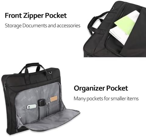 MATEIN Garment Bag for Travel, Large Carry on Garment Bags with Strap for Business, Waterproof Hanging Suit Luggage Bag for Men Women, Wrinkle Free Suitcase Cover for Shirts Dresses Coats, Black - Image 3