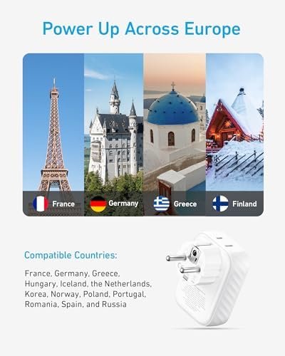 Anker (Pack of 2) USA to Europe International Plug Adapter, Travel Adapter, 15W Max with 2 AC, 2 USB-C & 1 USB-A Port, Ideal for iPhone 15, iPad Air & More, Compact for Travel, Cruise (TUV Listed) - Image 4