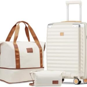 Joyway Carry On Luggage, 20 IN Suitcase Hardside Checked with TSA Lock, Spinner Double Wheels for Men and Women with Bag 3PCS, Cream Color