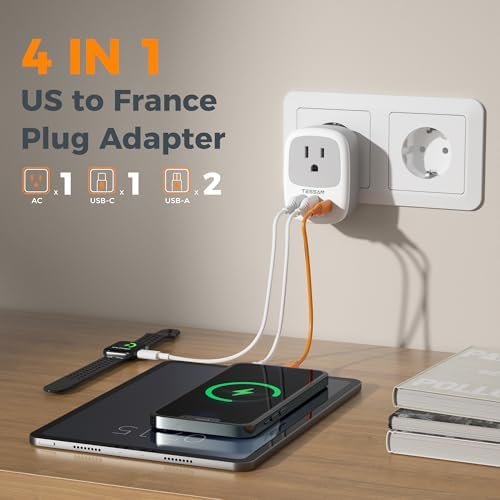 2 Pack Type E F Plug Adapter, TESSAN South Korea Outlet Adapter with 3 USB Ports (1 USB C), Schuko Travel Plug for US to Europe EU Spain Germany France Iceland Greece Russia Norway - Image 3