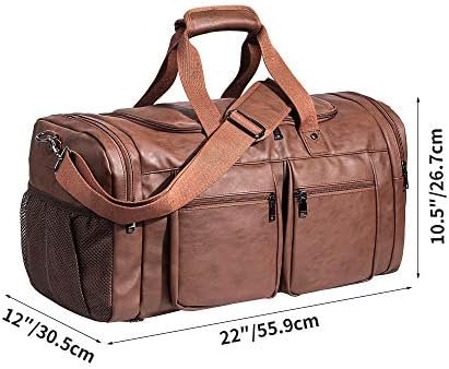 Leather Travel Bag with Shoe Pouch,Weekender Overnight Bag Waterproof Leather Large Carry On Bag Travel Tote Duffel Bag for Men or Women-Brown - Image 4